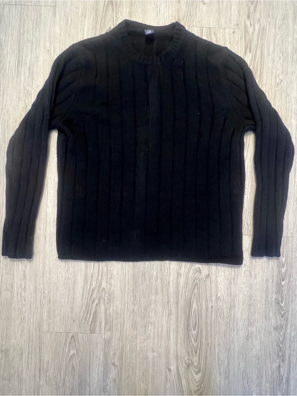 GAP Women's Black Ribbed Crewneck Sweater 100% Lamb Wool